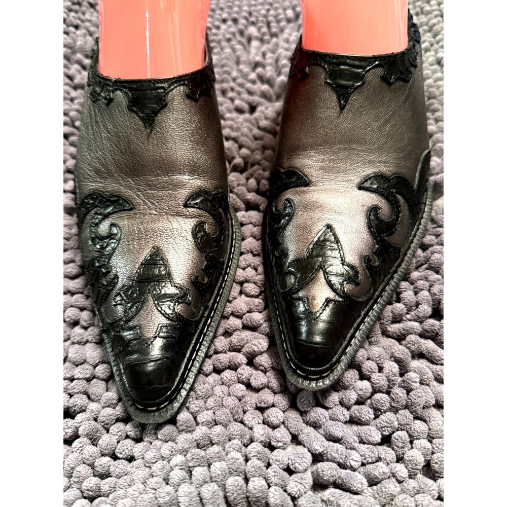 Vintage Y2K Donald J Pliner Western Couture Mules Black Silver Italy 8.5 M Goth